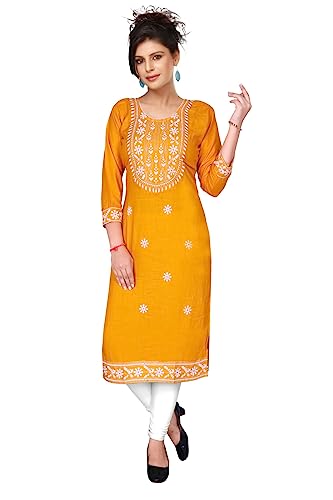 Image of SQUARO Women Embroidery Cotton Rayon Straight Kurta Kurtis for Ladies and Girls