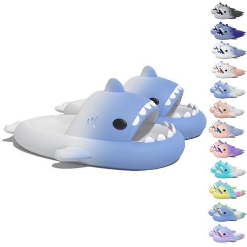 WIWIDANG Shark Swell Chanclas, Shark Slides Adulte Été Femmes Hommes Shark Cloud Pantoufles Antidérapantes Bout Ouvert Pantoufles de Bain (Gradient Blue/White, 38/39 EU)