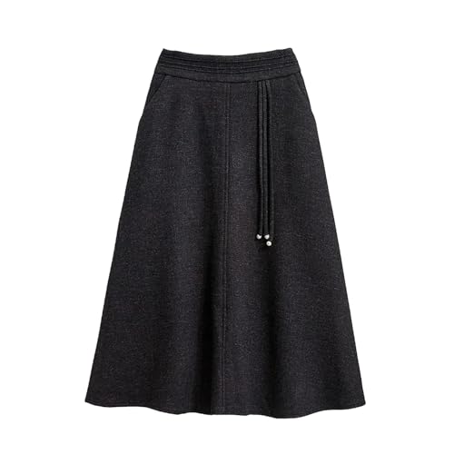 Women Plus Size High Waist Midi A- Line Skirt Woolen Vintage Mid Autumn Winter