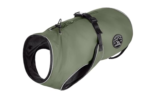 Hunter Hundemantel Uppsala, Farbe: Khaki, 2in1 Design mit herausknüpfbarem Innenfutter, wasserabweisend, reflektierende Paspeln, geschlossene Bauchseite, optimaler Sitz, Größe: 55