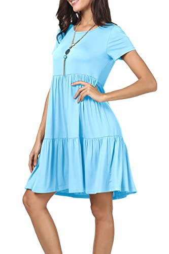 levaca Womens Summer Casual Dresses Beach Coverup Loose Short Sleeve T Shirt Dress 2025 Midi Sundress Sky Blue XXL - Thumbnail 2