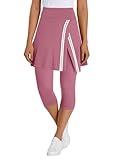 Fisoew Women Skirted Leggings Contrast Tennis Athletic Wrap Skirt With Capris Leggings Pockets For Golf Pickleball Dark Pink