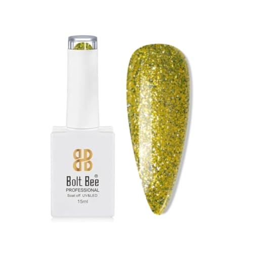 Image of Bolt Bee Yellow Glitter Color Gel Nail Polish Soak Off UV Gel DIY at Home Manicure Salon Nail Art (72, 15ml)