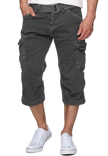 Indicode Herren Nicolas Check 3/4 Cargo-Shorts inkl. Gürtel | Herrenshorts aus Baumwolle Raven, XL