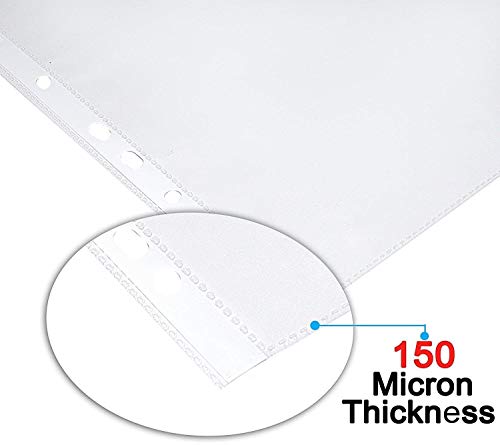 Image of 100 Pcs 100 Micron Transparent Document Sleeves, Leaf Sheet Clear Certificates /Waterproof Sheet Protectors 11 Holes Punched Ring Files Folder (A4 Size) (100 Sheets - 100 Micron)