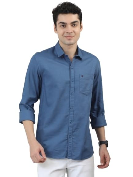 Image of COOL COLORS Men's Solid Slim Fit Casual Shirt | Breathable Soft Fabric | Spread Collar | Stylish Modern Comfort | Office, Party, Weekend Essential