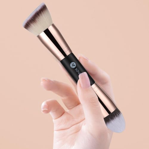 KINGMAS Foundation Brushes, 2Pcs Premium Bronzer Brush Double Ended Contour Makeup Brushes for Buffing Liquid, Cream, Powder, Blending Face Makeup
