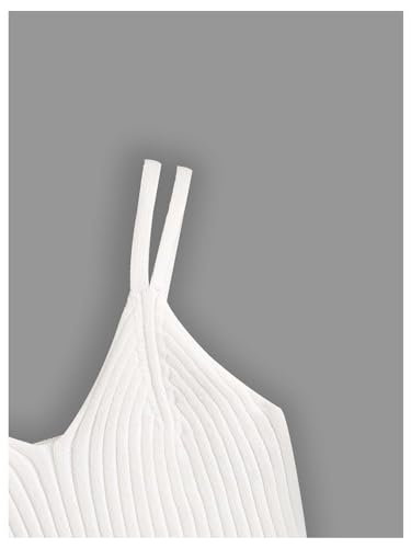 SweatyRocks Girl's V Neck Double Straps Ribbed Knit Cropped Tank Sleeveless Slim Fitted Crop Camisole Tops3