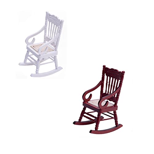 Succuna Dollhouse Miniature Chairs 1 12 Scale Dollhouse Furniture White Red Wooden Rocketing Dining Chairs For Doll House Living Room Decorations #TOP1