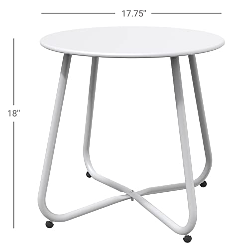 Pierybyt Steel Patio Side Table, Weather Resistant Outdoor Round End Table (White)