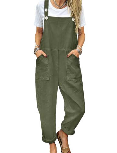 Image of YESNO Women's Overalls Cotton Boho Casual Floral Bib Jumpsuit Baggy Adjustable Strap Romper with Pockets PVV