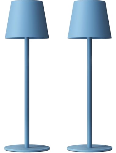 Image of Kakanuo Cordless Table Lamp Rechargeable Blue - KK 2 Pack 5000mAH Battery Operated Lamp for Dining Table, 3 Color Stepless Dimming Wireless Lamp for Counter, Outdoor Patio, Touch Control