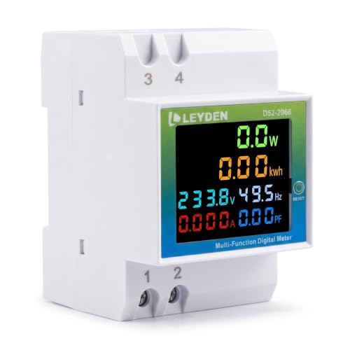Image of LEYDEN D52-2066 6-in-1 Multi Function Digital Meter | AC 40-300V, 0-100A, 45-65Hz | Watt, kWh, Voltage, Current, Frequency & Power Factor Meter | Colour LCD | DIN Rail Mount