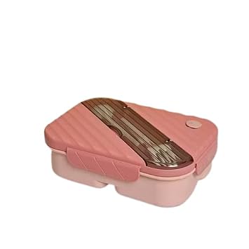 Lunch Box with Spoon & Fork (1250 ml) | Pink | Rectangular | Vector Line Design