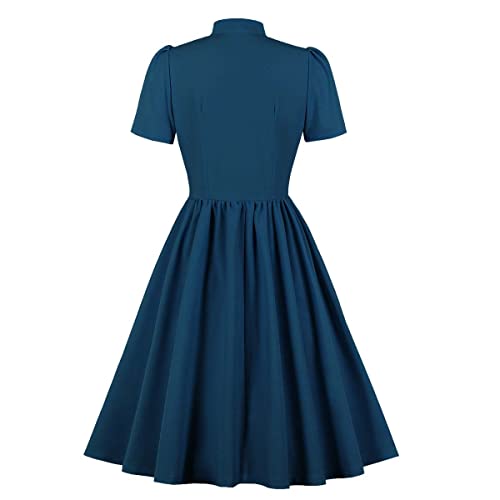 Image of 1950s Dresses for Women Vintage Rockabilly Retro Short Sleeve Tie Midi Dress Cocktail Party Evening Prom Gown