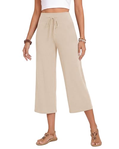 Image of ZOOSIXX Soft Black Pajama Pants for Women, Wide Leg Pants Woman Flowy Comfy Casual Lounge Yoga Capri Pants 22 inch / 30 inch