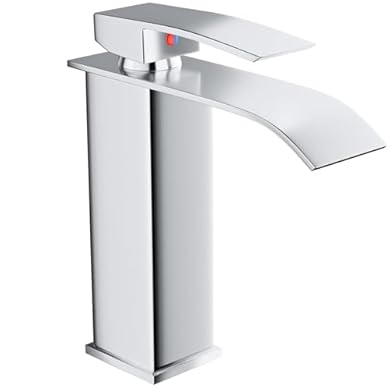 Foto di VOLTIX Rubinetto per Bagno a Cascata - Miscelatore Monocomando per Lavabo con Risparmio Idrico - Regolabile per Acqua Calda e Fredda - Rubinetto Lavabo Moderno Design Elegante per Bagno (Cromato)
