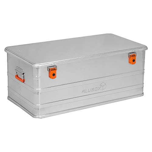 Alubox® Aluminiumbox 140 Liter Alukiste mit Deckel, extra stabiles 1 mm Aluminiumblech, Außenmaße (90 x 49,5 x 37 cm) staub/spritzwassergeschützt Transportbox Aufbewahrungskiste Metallkiste