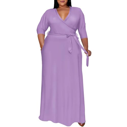Image of Runwind Plus Size Dress for Women - 3 /4 Sleeve V Neck Maxi Dresses for Women (XL-6XL)
