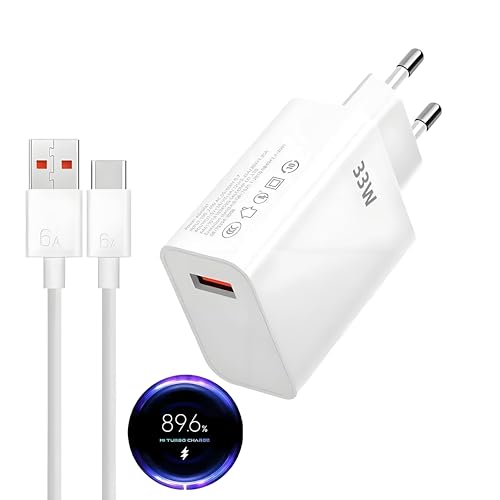 Caricatore 33w per Xiaomi, Caricabatterie Turbocharge da 33W, con Cavo Usb C 1M, Ricarica Veloce per Xiaomi 11 Lite/Mi 11i/10T Lite/Mi 10T Pro/Mi 10T, Redmi Note 13 12 11 11S 10, Mi 11 Ultra 11i