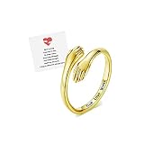 RINHOO Hug Rings for Women 18K Gold Plated Gold Silver Adjustable Ring for Mother Daughter(True love waits-Gold)