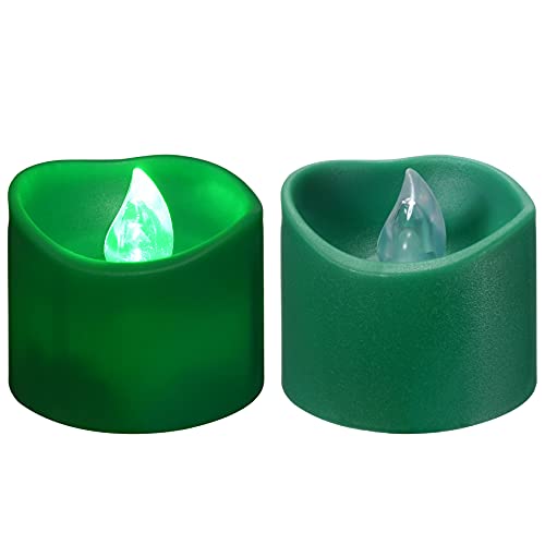 Pchero 12Pcs Green Led Tea Lights With Timer, Flickering Flameless Tealights Battery Operated Long Lasting Fake Candles For Wedding, Party, Christmas, Halloween And Festival Celebration #TOP6