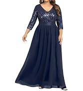 Talisea Womens Plus Size Formal Dresses - V Neck 3/4 Sleeve Sequin Prom Evening Gowns Long Maxi D...