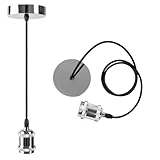 LUXEL GROUP Vintage Mini Pendant Light Kit - UL E26 Lamp Socket - Industrial Edison Retro Ceiling Hanging Pendant Light Fixture - DIY Chandelier Decor Kit Adjustable Woven Pendant Light Cord Chrome
