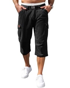 HMIYA Herren Cargo Shorts 3/4 Hose Baumwolle Sommer Kurze Cargohose mit 6 Taschen(Schwarz, EU-XL)