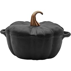 Cazuela En Forma De Calabaza Cazuela De Calabaza Olla De Calabaza,Olla De Calabaza De Hierro Fundido Esmaltado con Tapa Horno Holandés Sartén Antiadherente Estofado De Calabaza Sopa Olla(Color:Negro)