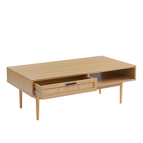 Table basse Amana 115cm tiroir cannage chêne BAÏTA