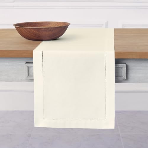 Solino Home Cotton Linen Table Runner Ivory Hemstitch, 14 x 72 in by Solino Home - Used condition - US$23.99