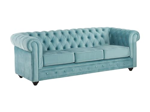 Vente-unique-Divano CHESTERFIELD 3 posti in velluto Azzurro pastello