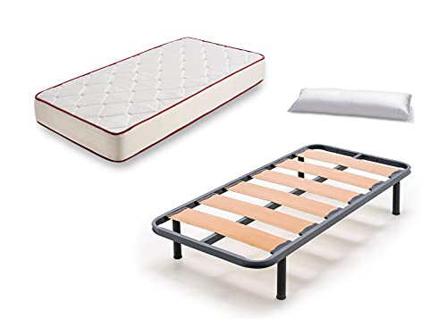 HOGAR24 ES Colchón Viscoelástico Viscoferta + Somier De Lama Ancha Reforzado con Tacos Anti-Ruido con 4 …