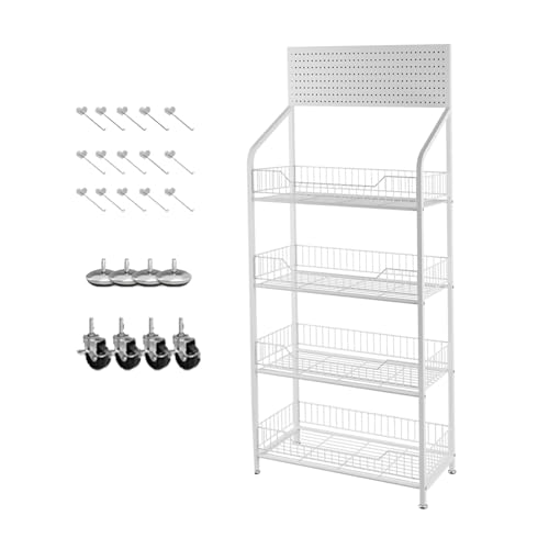 Potato Chip Snack Retail Shelf with Wheels, 4 Tier Floor-Standing Hanging Display Stand for Store Cashier's Desk Bakery, Kitchen Counter Basket Rack ( Color : White , Size : 60x27x140cm (23.6x10.6x55i