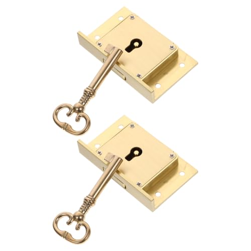 HORIALENCE ヴィンテージキャビネットロック2セット:鍵付きレトロ引き出しロック - 真鍮装飾ケース金具 ジュエリーボックス 木製ケース 家具 食器棚扉用