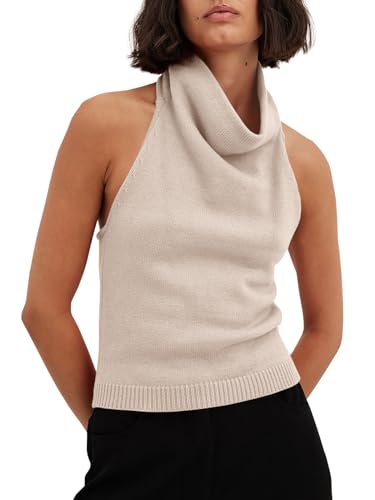 Langwyqu Womens Turtleneck Sweater Vests Sleeveless Knit Halter Tank Tops Sexy Loose Cami Shirts