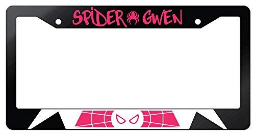 ClustersNN Spider Gwen Glossy Black Metal License Plate Frame Video Game Theme Super Heroes