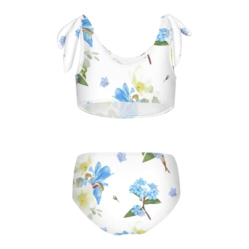 Girls Blue Iris and Forget-me-not Pattern Swimsuit Two Pieces Bikini Set Bathing Suits Swimwear Crop Top Swimsuit Set2