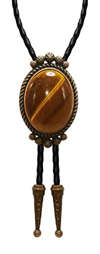 Image of Moranse Bolo Tie with Natural Tiger Eye Stone Celtic Style Genuine and Cowhide Rope