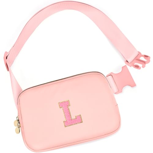 Image of mibasies Initial Fanny Pack for Girls, Birthday Gifts for 4 5 6 7 8 9 10 11 12 13 Teen Girl - Cute Personalized Trend Stuff - Peach L
