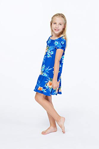 Image of Matchable Family Hawaiian Luau Men Women Girl Boy Clothes in Hibiscus Blue