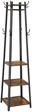 VASAGLE ALINRU Coat Rack with 3 Shelves, Stand with Hooks for Scarves, Bags and Umbrellas, Steel Frame, Industrial Style, Rustic Brown and Black ULCR80X