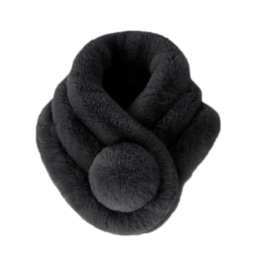 Bufanda Piel sintética Bufandas de piel sintética negras Cuello de invierno Bufanda de cuello cálido con bola suave para mujeres (Negro)