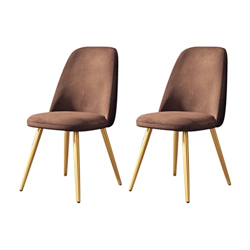 SJIALEN Modern Dining Room Chair Set of 2, Flannel with Metal Legs Kitchen Chairs Home Living Room Lounge Counter Chairs Kitchen Chair (Color : Brown)