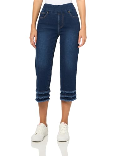 SLIM-SATION Women's Pull On Wide Band Triple Fringe Hem Jean Capri Pant