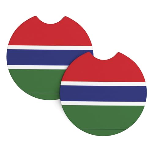 Lot de 2 sous-verres de voiture avec drapeau YYHHAOFA de la Gambie - Sans odeur - Pour tous les porte-gobelets standard, parfaits pour les voitures, camions, SUV - 6,9 cm