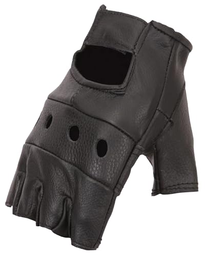 First Mfg Co- Roadster- Men's Leather Motorcycle Gloves with Adjustable Wrist Strap - Lightweight Fingerless Riding Gloves - Reinforced Palm Waterproof Motorbike Gloves for All-Weathers (Pair)