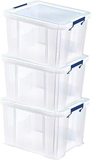 BANKERS BOX 3 36L Plastic Storage Box with Lids, ProStore Super Strong Stackable Plastic Storage Boxes (31.5 x 47.5 x 38cm), Clear
