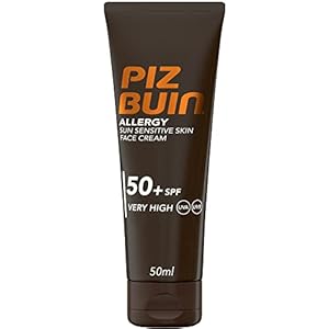 Piz Buin Allergy Protector Solar Facial SPF 50, Protección muy Alta Para Pieles Sensibles, Crema para la Cara, Protección UVA/UVB, Rápida Absorbción, 50 ml (Paquete de 1)